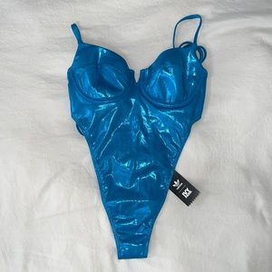 NWT Ivy Park IVYTOPIA blue metallic one piece swimsuit